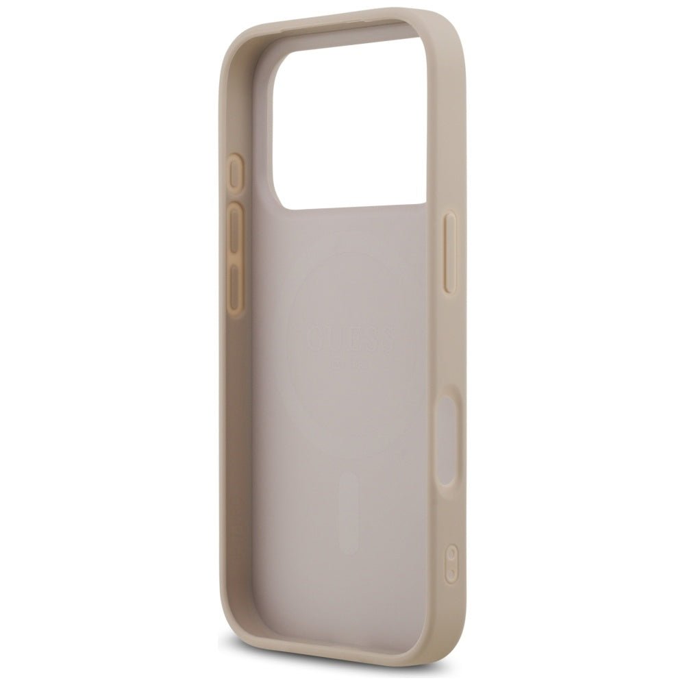 Guess iPhone 17 Pro - 4G Ring Classic Logo MagSafe - Σκληρή Θήκη με Πλαίσιο Σιλικόνης και Επένδυση Συνθετικού Δέρματος - Pink - GUHMP17LG4GFRP