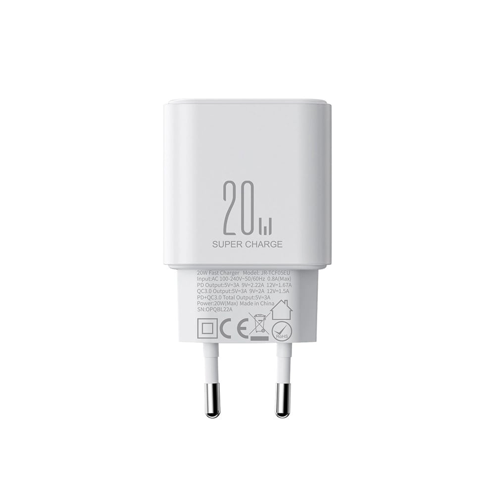 Joyroom PD 20W Οικιακός Φορτιστής Γρήγορης Φόρτισης με Θύρα USB και Θύρα Type - C και Καλώδιο Type - C to Type - C - White - JR - TCF05