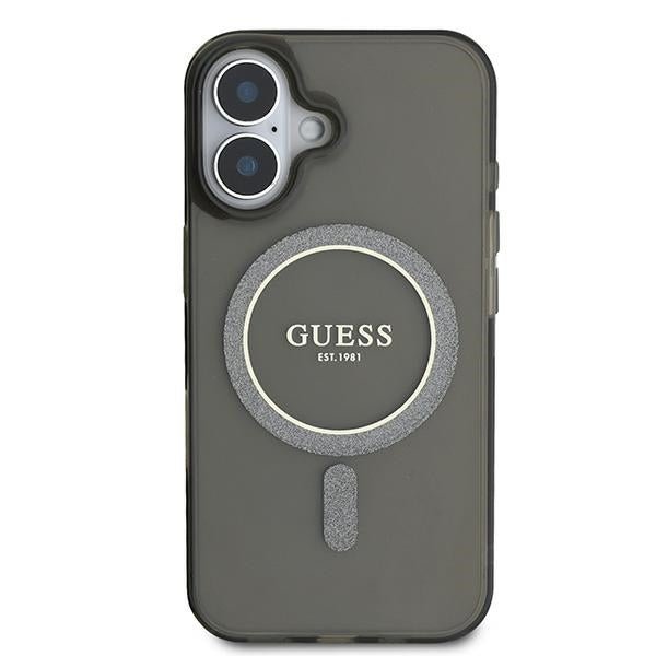 Guess iPhone 16 Plus - IML Glitter Circle MagSafe - Σκληρή Θήκη με Πλαίσιο Σιλικόνης - Black - GUHMP16MHFGEREK