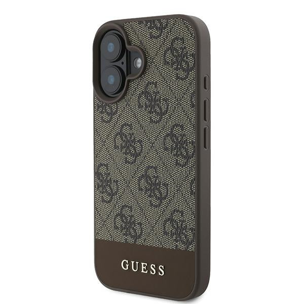 Guess iPhone 16 Plus - 4G Bottom Stripe - Θήκη με Επένδυση Συνθετικού Δέρματος - Brown - GUHCP16MG4GLBR