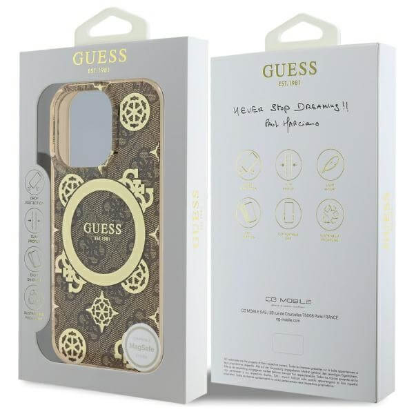 Guess iPhone 16 Pro Max - IML Peony On 4G Background MagSafe - Θήκη με Επένδυση Συνθετικού Δέρματος - Brown - GUHMP16XH4PYEEW