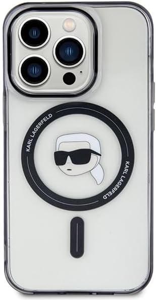 Karl Lagerfeld iPhone 15 Plus - IML Karl's Head MagSafe Σκληρή Θήκη με Πλαίσιο Σιλικόνης και MagSafe - Διάφανη / Black - KLHMP15MHKHNOTK