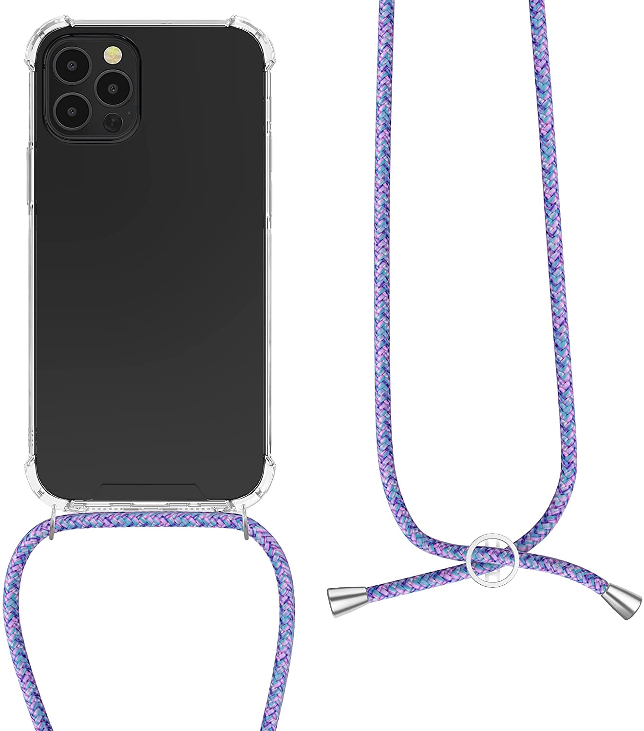 KW iPhone 12 / iPhone 12 Pro Θήκη Σιλικόνης TPU με Λουράκι - Διάφανη - Lavender / Purple / White - 52730.108