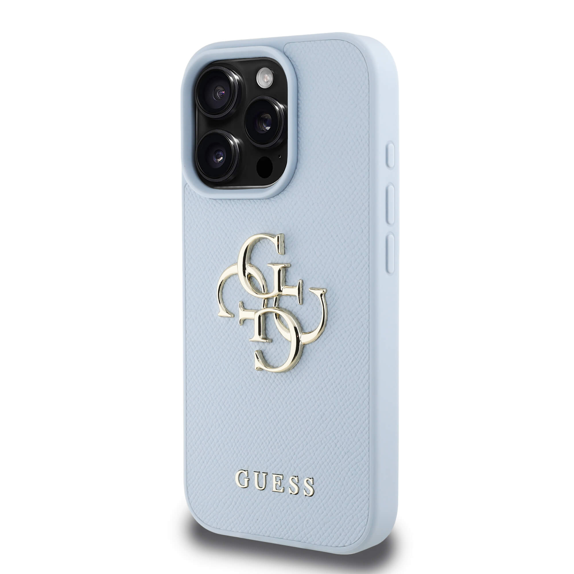 Guess iPhone 16 Pro - Grained Big 4G Logo Small Classic Logo - Σκληρή Θήκη με Επένδυση από Οικολογικό Δέρμα - Blue - GUHCP16LPGT4MBB