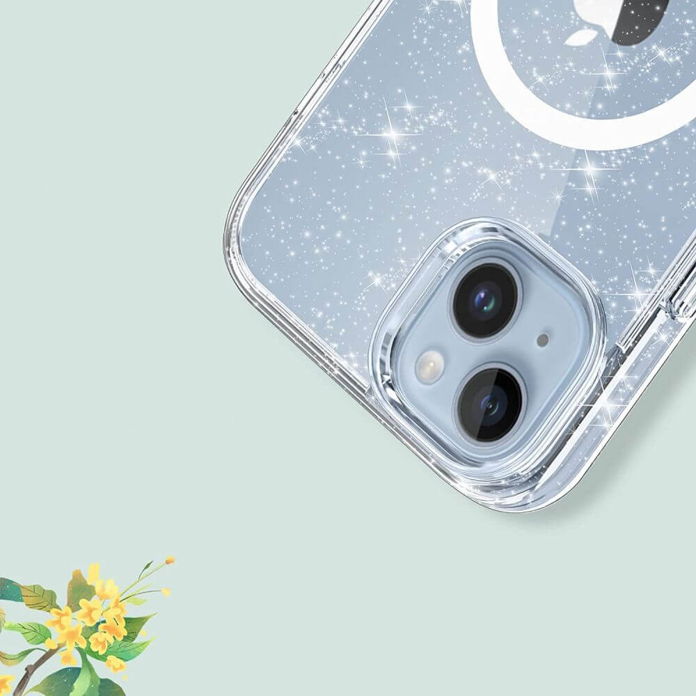 Tech - Protect iPhone 15 Plus Flexair Hybrid MagSafe Σκληρή Θήκη με Πλαίσιο Σιλικόνης και MagSafe - Glitter - Διάφανη