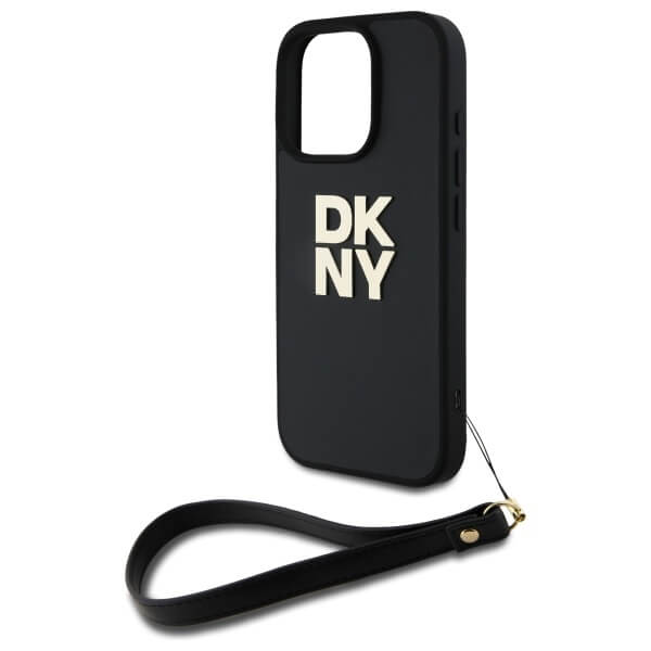 DKNY iPhone 16 Pro - Wrist Strap Stock Logo - Σκληρή Θήκη με Επένδυση Συνθετικού Δέρματος με Λουράκι - Black
