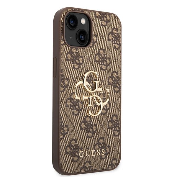 Guess iPhone 15 - 4G Big Metal Logo Θήκη με Επένδυση Συνθετικού Δέρματος - Brown - GUHCP15S4GMGBR