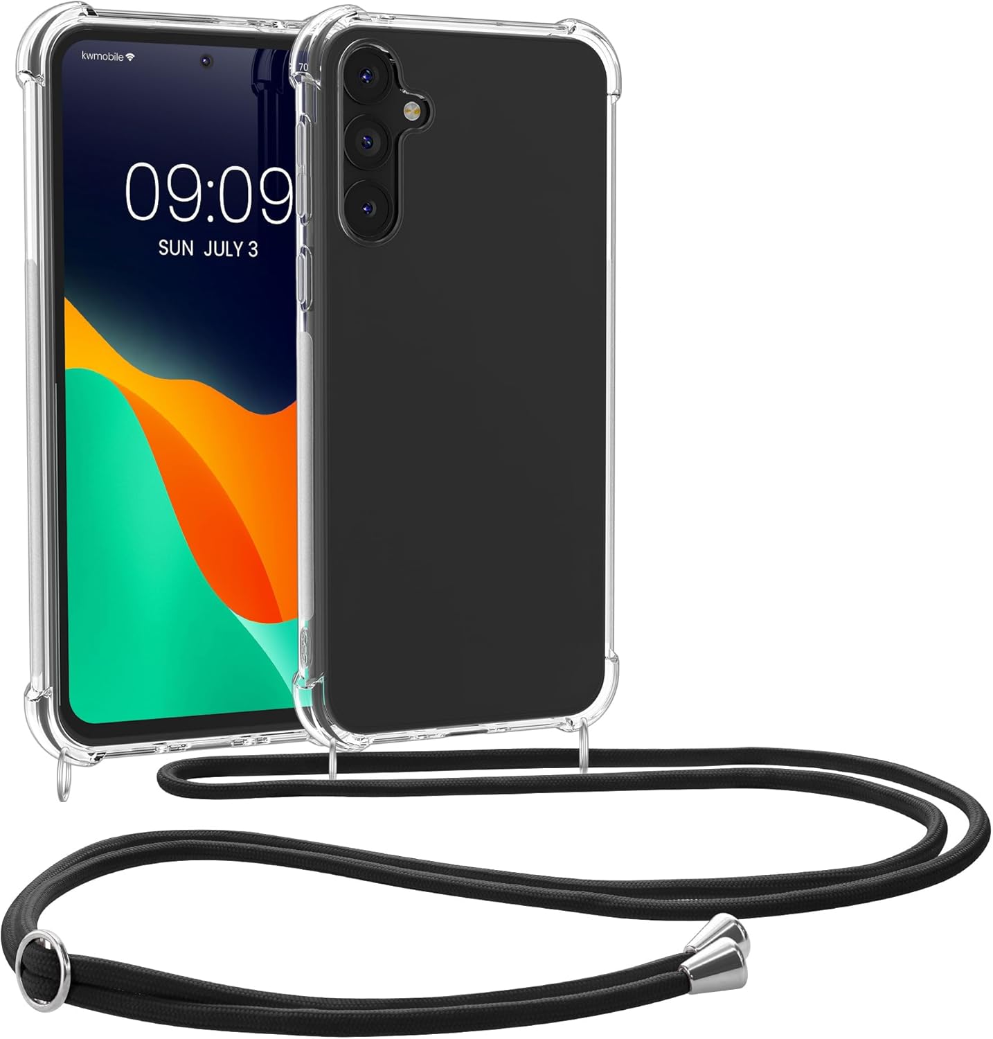 KW Samsung Galaxy A55 5G Θήκη Σιλικόνης TPU με Λουράκι - Διάφανη / Black