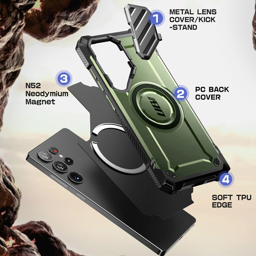 Supcase Samsung Galaxy S25 Ultra UB XT Mag Σκληρή Θήκη με Κάλυμμα Κάμερας / Stand και Magsafe - Green