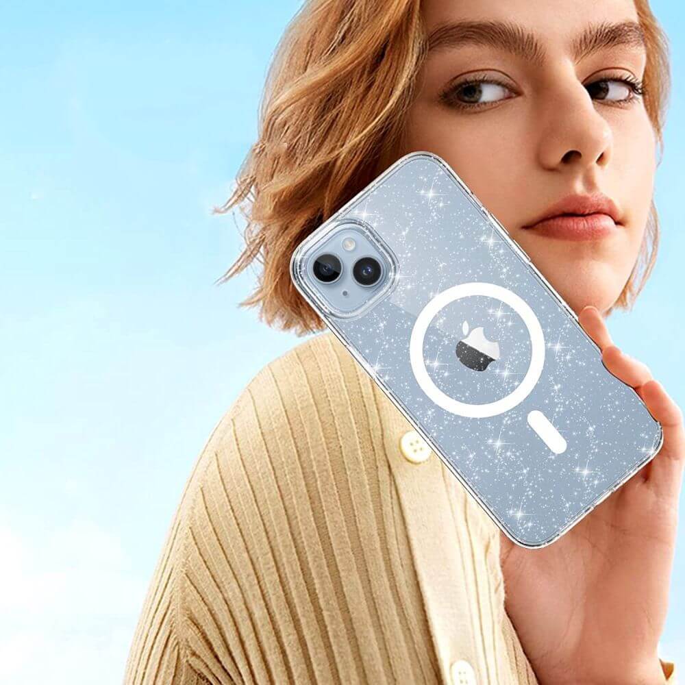 Tech - Protect iPhone 15 Plus Flexair Hybrid MagSafe Σκληρή Θήκη με Πλαίσιο Σιλικόνης και MagSafe - Glitter - Διάφανη