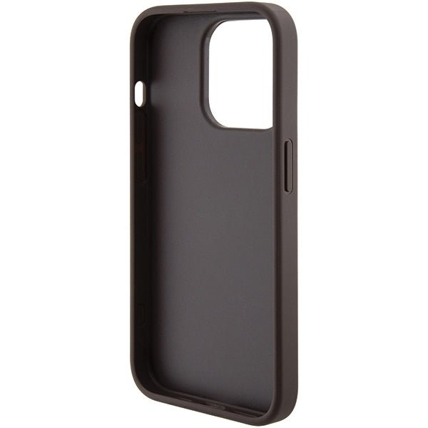 Guess iPhone 15 Pro Max Grip Stand 4G Triangle Strass Logo Θήκη με Επένδυση Συνθετικού Δέρματος και Stand - Brown - GUHCP15XPGS4TDW