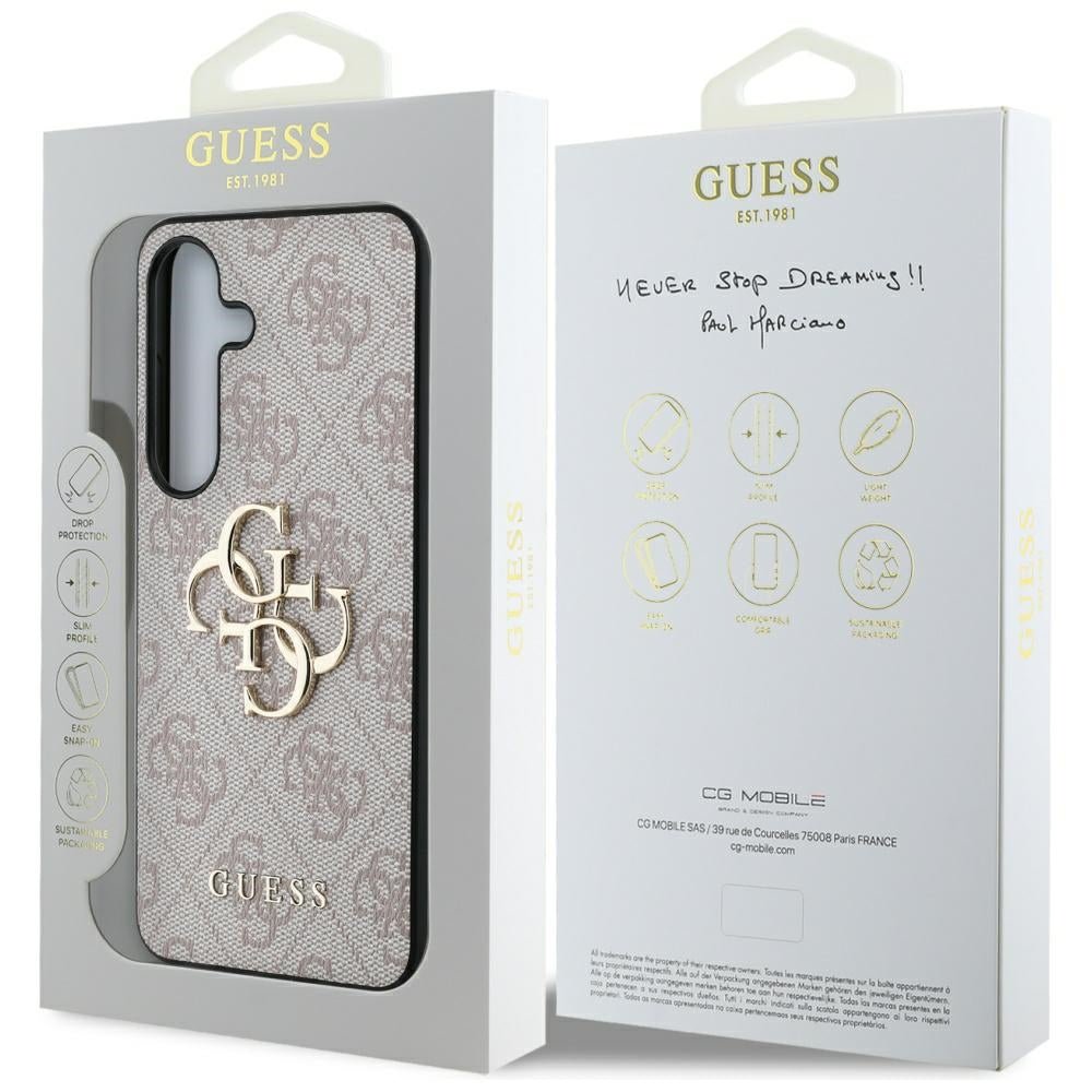 Guess Samsung Galaxy S25 - 4G Big Metal Logo - Θήκη με Επένδυση Συνθετικού Δέρματος - Pink - GUHCS25S4GMGPI