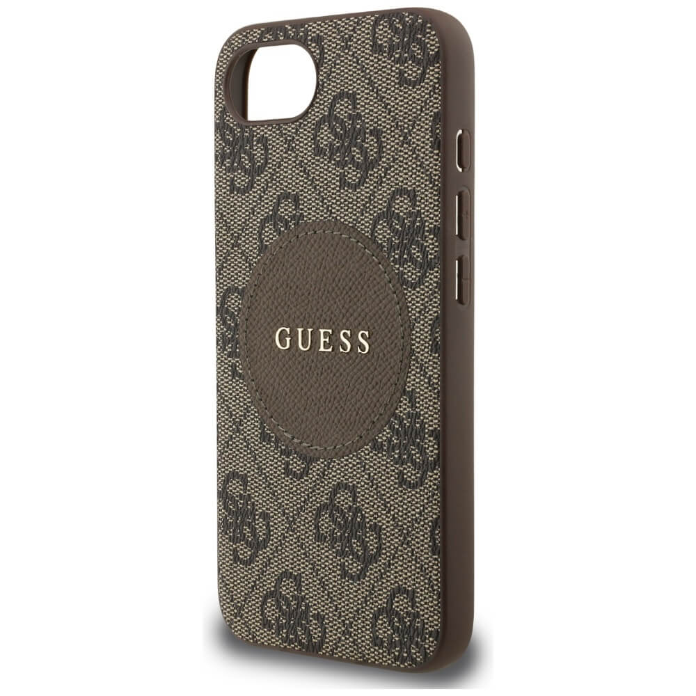 Guess iPhone 16e - 4G Circle Classic Logo - MagSafe Θήκη με Επένδυση Συνθετικού Δέρματος - Brown - GUHMPSE4P4PGRSGW