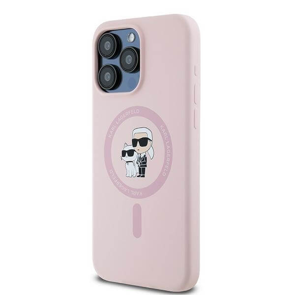 Karl Lagerfeld iPhone 15 Pro - Silicone Karl and Choupette - Θήκη Σιλικόνης με MagSafe - Pink - KLHMP15LSCMKCRHP