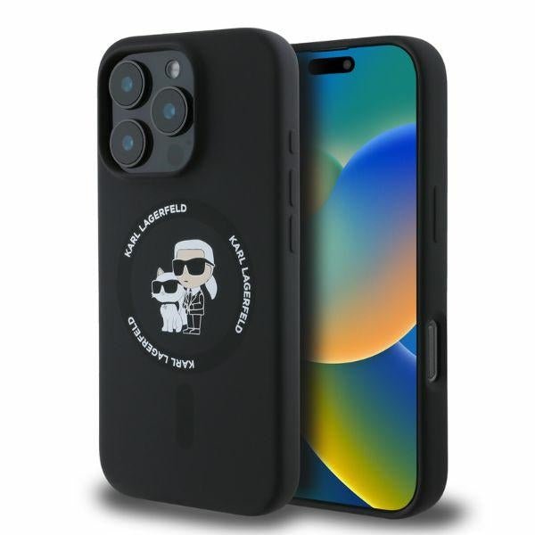 Karl Lagerfeld iPhone 16 Pro - Silicone KC Heads Ring - MagSafe Θήκη Σιλικόνης - Black - KLHMP16LSCMKCRHK