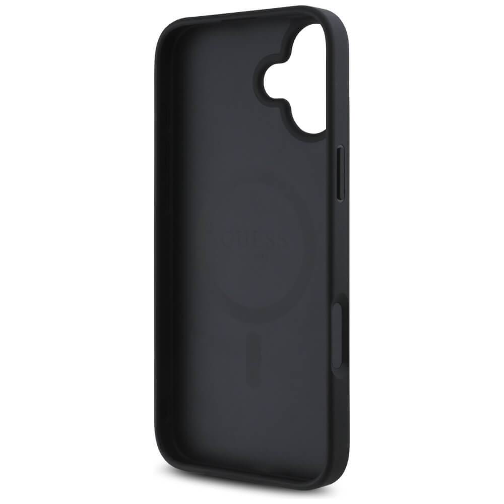 Guess iPhone 16 - 4G Circle Classic Logo - MagSafe Θήκη με Επένδυση Συνθετικού Δέρματος - Black - GUHMP16SP4PGRSGK