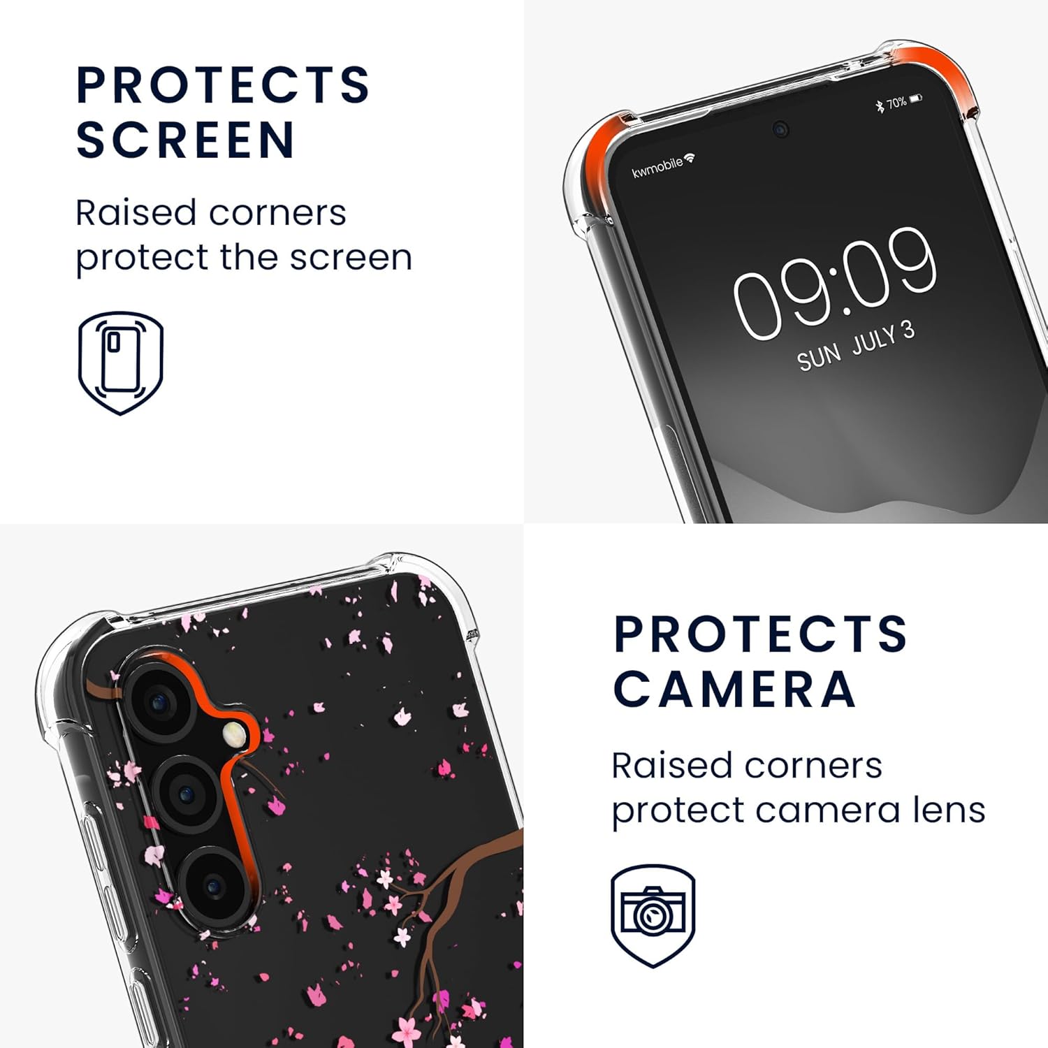 KW Samsung Galaxy A35 5G Θήκη Σιλικόνης TPU με Λουράκι - Design Cherry Blossom Leaves - Pink / Dark Brown / Διάφανη