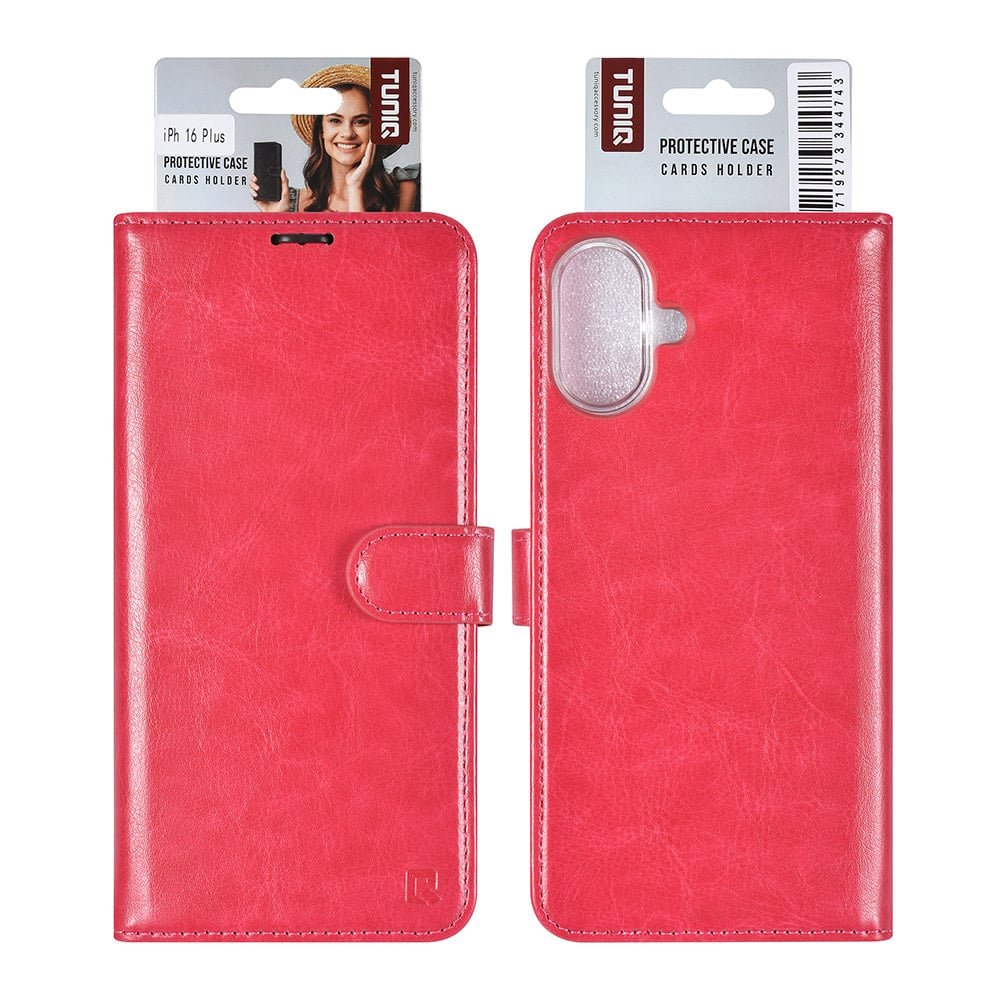 Tuniq iPhone 16 Plus - Θήκη Πορτοφόλι Stand από Δερματίνη - Hot Pink