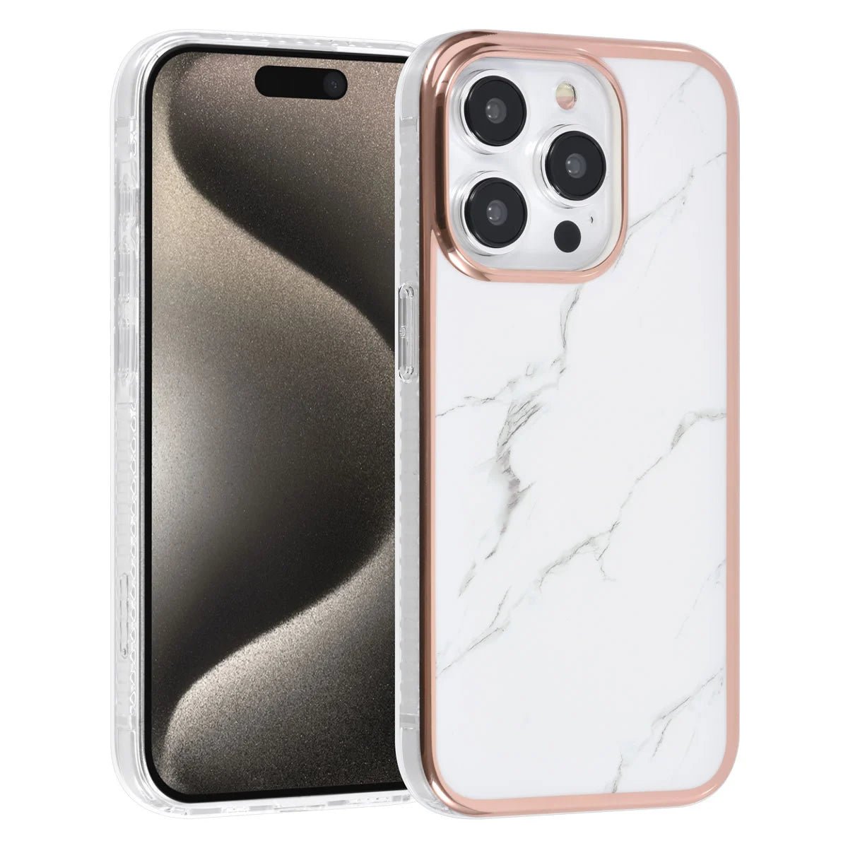 Tuniq iPhone 15 Pro - Σκληρή Θήκη με Πλαίσιο Σιλικόνης - Σχέδιο Μάρμαρο - Λευκή