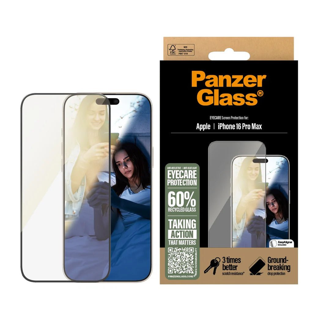 PanzerGlass iPhone 16 Pro Max - EyeCare Ultra - Wide Fit Anti - Blue Light Anti - reflective Full Screen Αντιχαρακτικό Γυαλί Οθόνης - Black