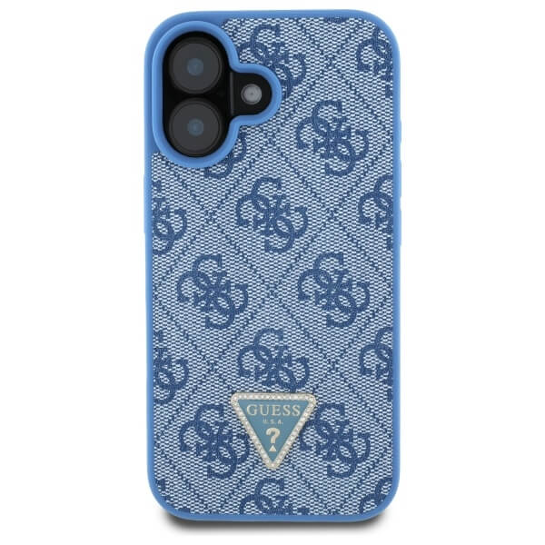 Guess iPhone 16 - Leather Metal Logo Strass Crossbody - Θήκη με Επένδυση Συνθετικού Δέρματος και Λουράκι - Blue - GUHCP16SP4TDSCPB