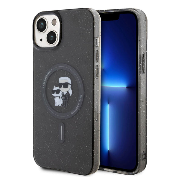 Karl Lagerfeld iPhone 15 / 14 / 13 - Karl and Choupette Glitter Magsafe Σκληρή Θήκη με Πλαίσιο Σιλικόνης και MagSafe - Black - KLHMP15SHGKCNOK