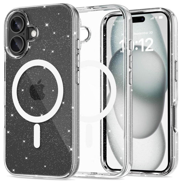 Tech - Protect iPhone 16 Flexair Hybrid MagSafe Σκληρή Θήκη με Πλαίσιο Σιλικόνης και MagSafe - Glitter Clear