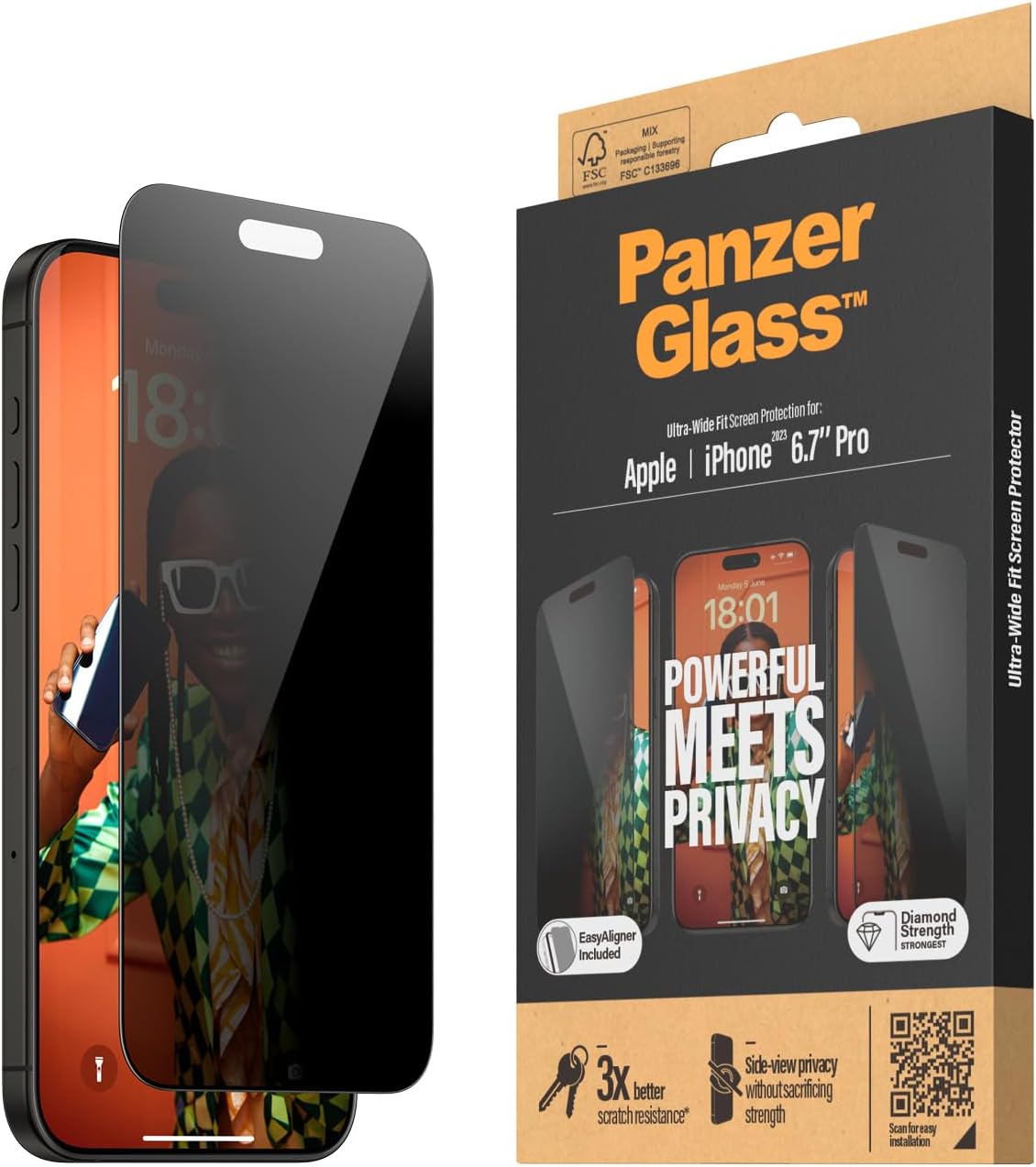 PanzerGlass iPhone 15 Pro Max Ultra - Wide Fit Easy Aligner Privacy Full Screen Αντιχαρακτικό Γυαλί Οθόνης - Black