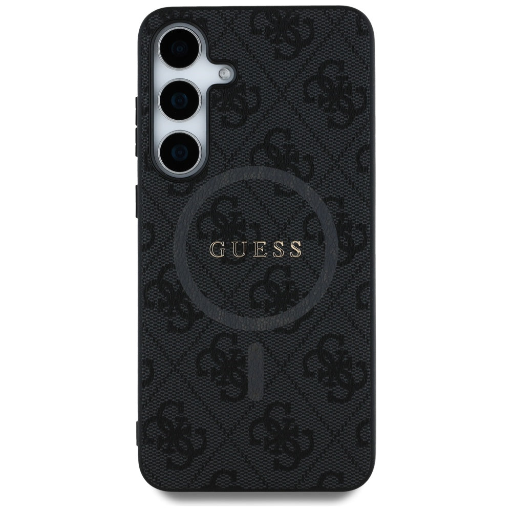 Guess Samsung Galaxy S25 - Leather 4G Colored Ring Classic Logo - MagSafe Θήκη με Επένδυση Συνθετικού Δέρματος - Black - GUHMS25SG4GFRK