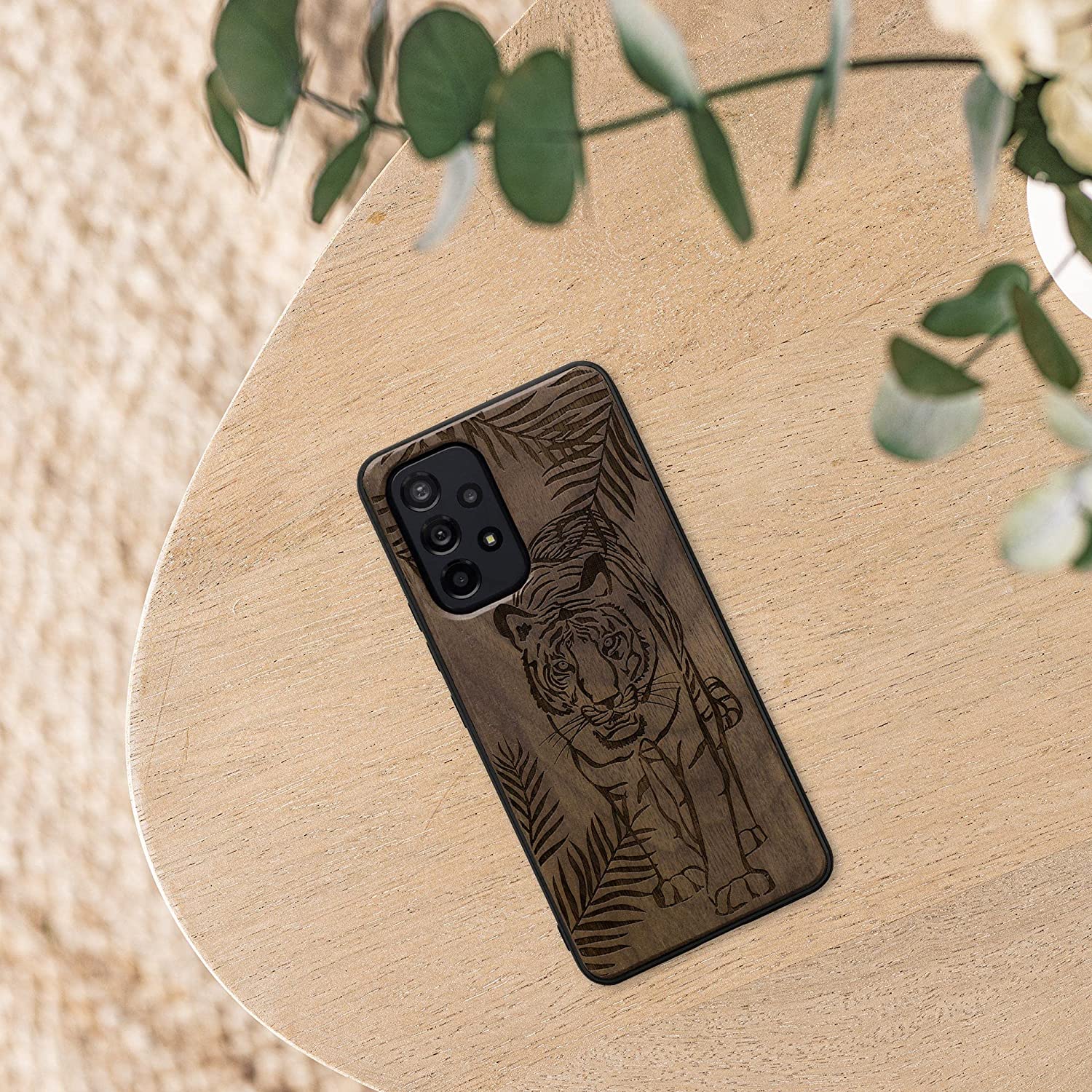 KW Samsung Galaxy A53 5G Θήκη από Φυσικό Ξύλο - Design Tiger Palm Tree - Dark Brown - 58317.09