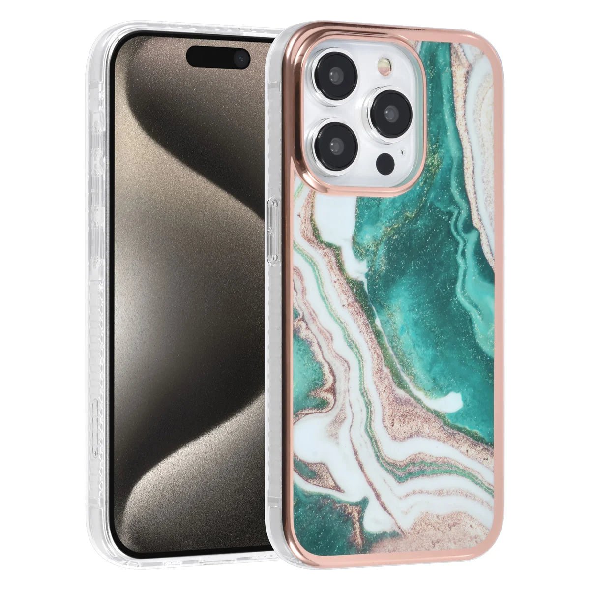 Tuniq iPhone 15 Pro - Σκληρή Θήκη με Πλαίσιο Σιλικόνης - Σχέδιο Μάρμαρο - Πράσινη