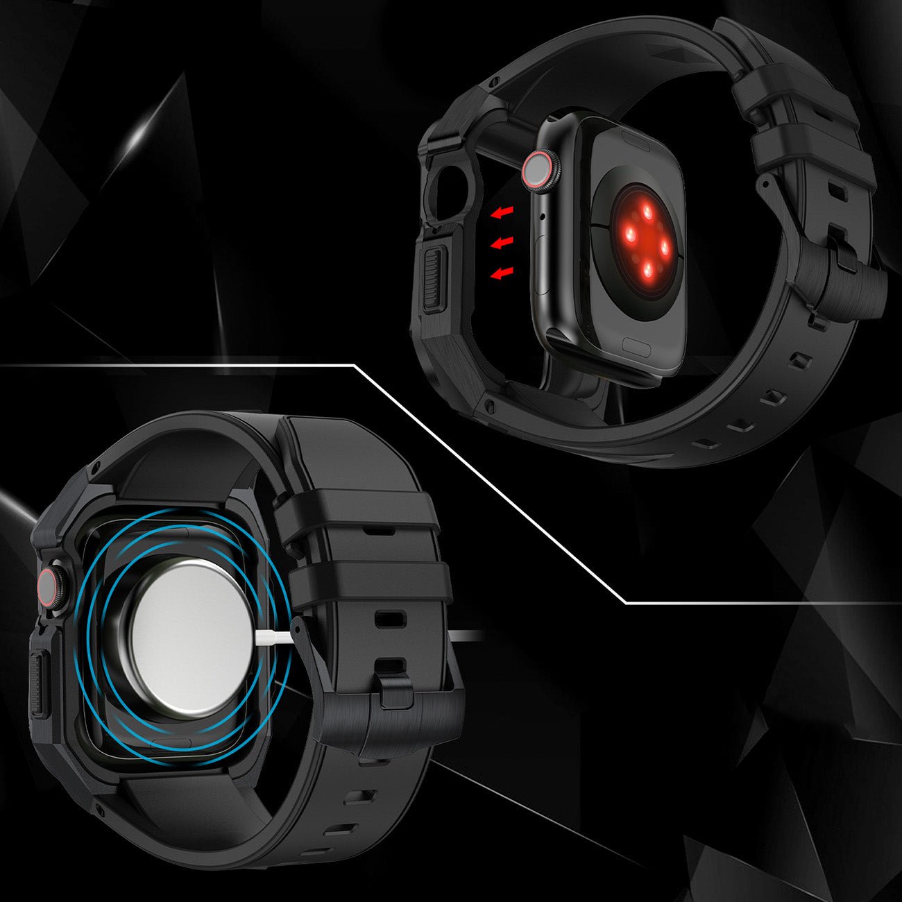 Kingxbar CYF140 2in1 Λουράκι Apple Watch 7 / 8 / 9 - 45 mm Armored με Θήκη Προστασίας - Black