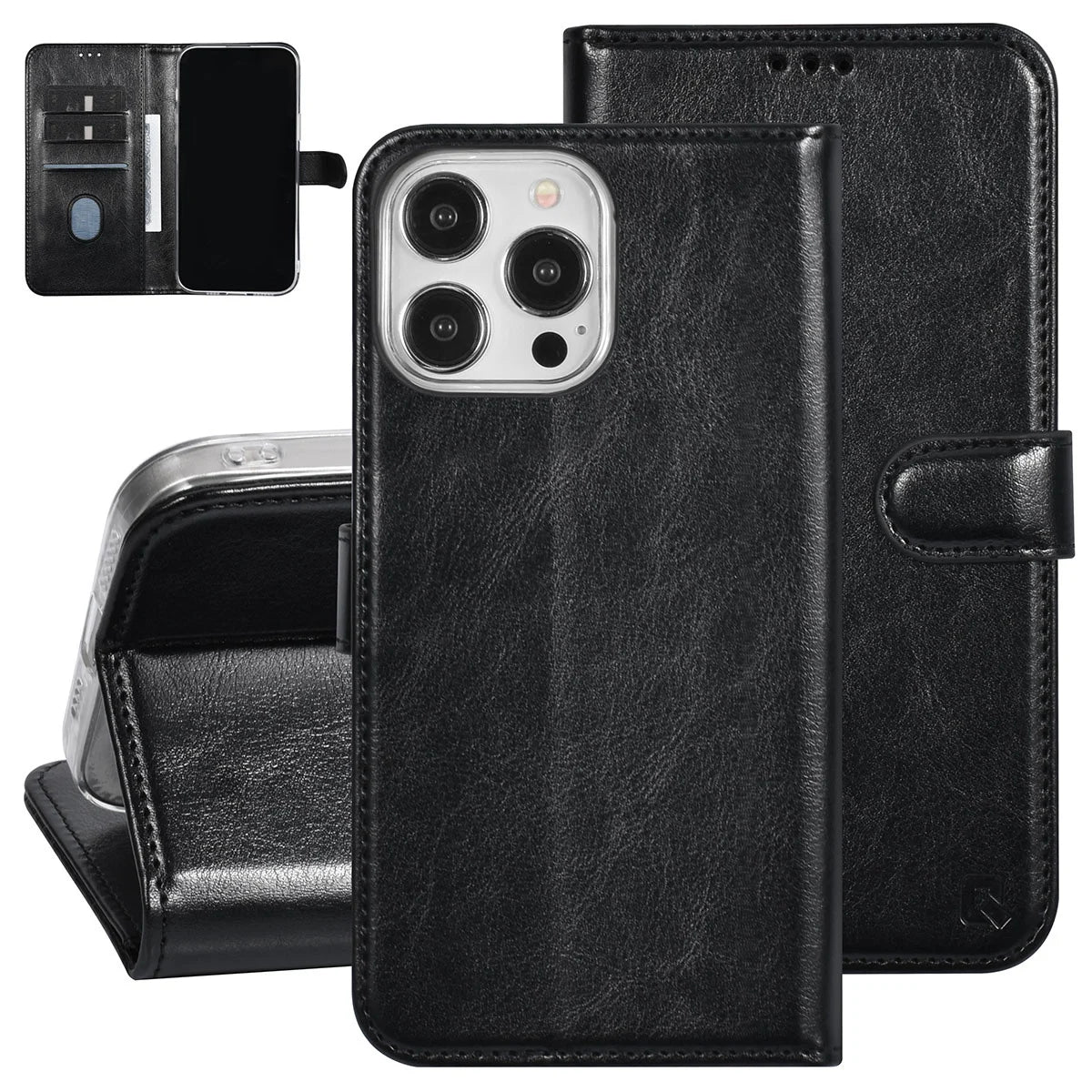 Tuniq iPhone 15 Pro Max - Θήκη Πορτοφόλι Stand από Δερματίνη - Μαύρη