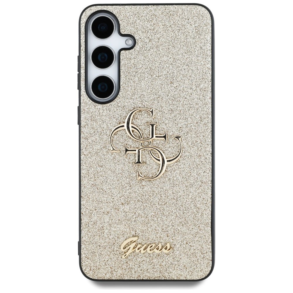 Guess Samsung Galaxy S25 - Fixed Glitter Big 4G - Σκληρή Θήκη με Πλαίσιο Σιλικόνης - Gold - GUHCS25SHG4SGD