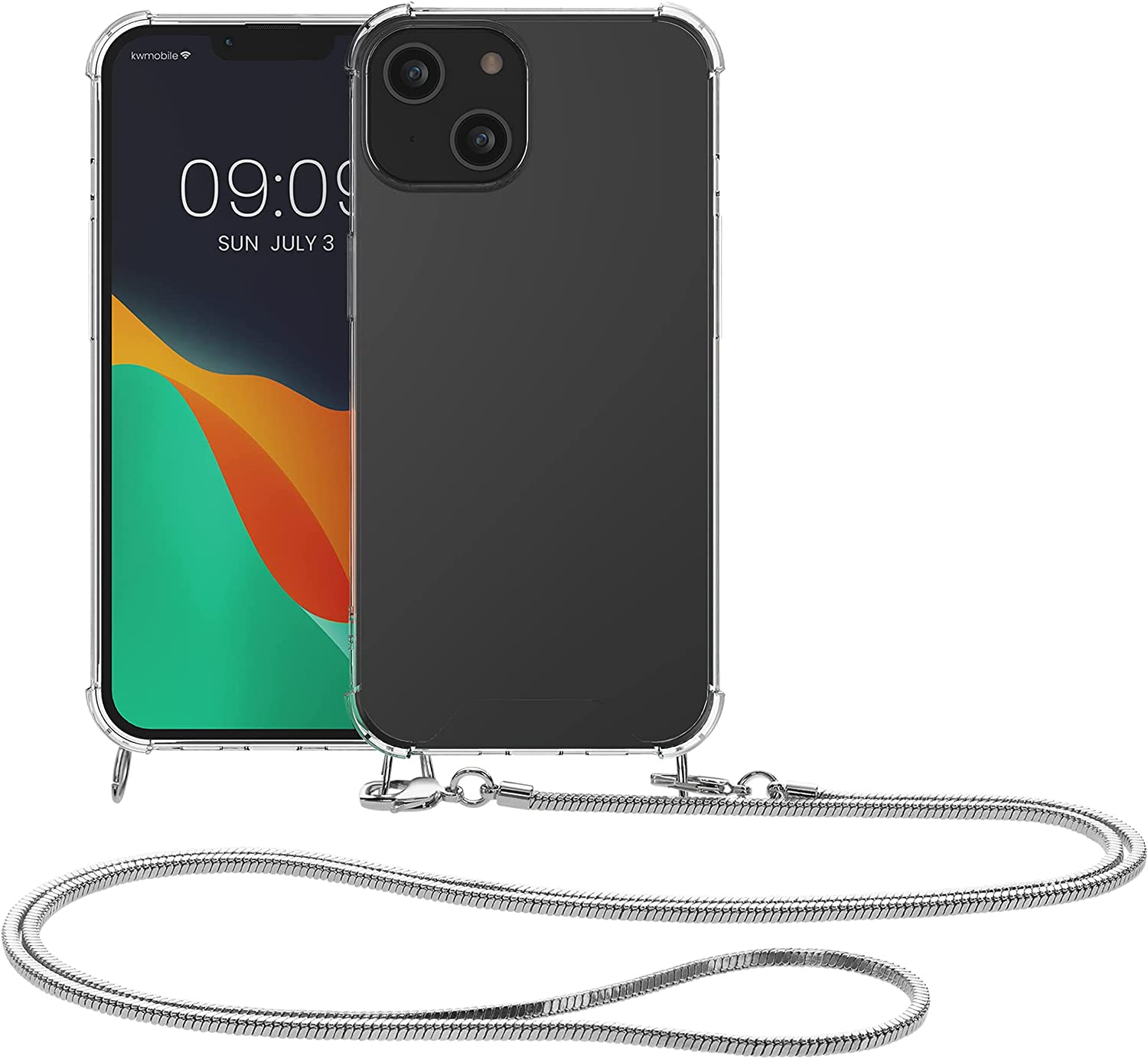 KW iPhone 14 Θήκη Σιλικόνης TPU με Μεταλλικό Λουράκι - Διάφανη / Silver - 59101.35