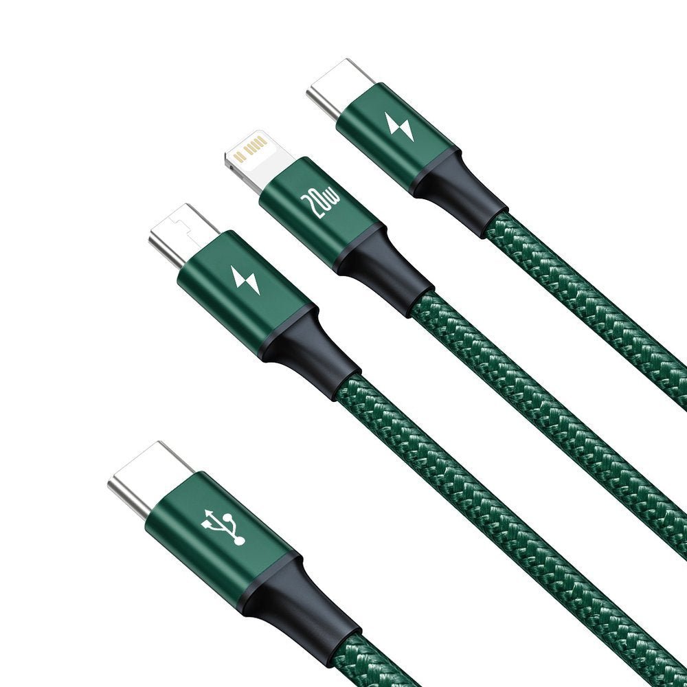 Baseus Rapid 3in1 Καλώδιο Φόρτισης Type - C 20W 1.5m - Micro USB / Lightning / Type - C - Green - CAMLT - SC06
