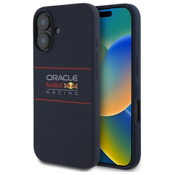 Red Bull iPhone 16 - Silicone Horizontal Logo - MagSafe Σκληρή Θήκη με Πλαίσιο Σιλικόνης - Navy - RBHMP16S24SIHSRV