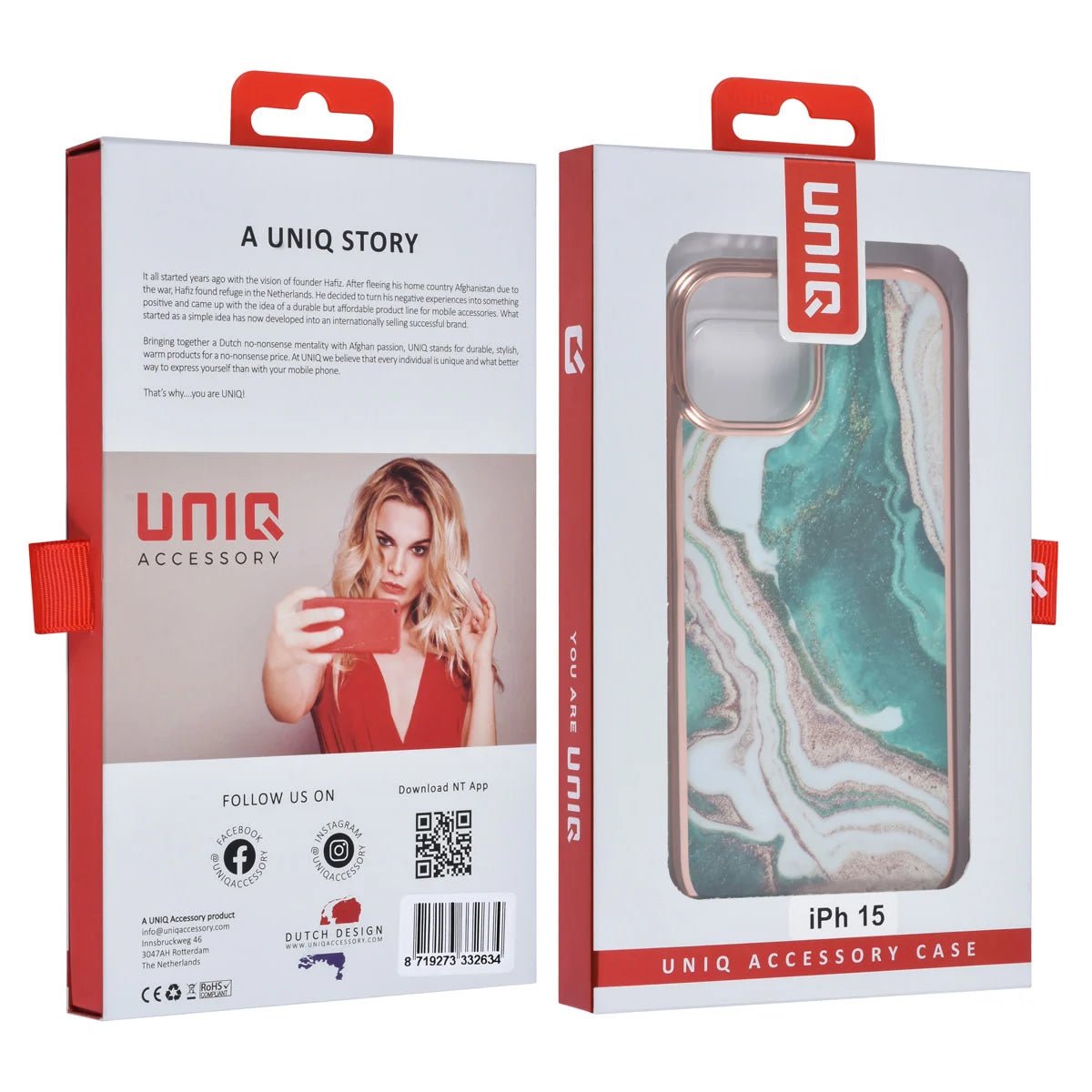 Tuniq iPhone 15 - Σκληρή Θήκη με Πλαίσιο Σιλικόνης - Σχέδιο Μάρμαρο - Πράσινη