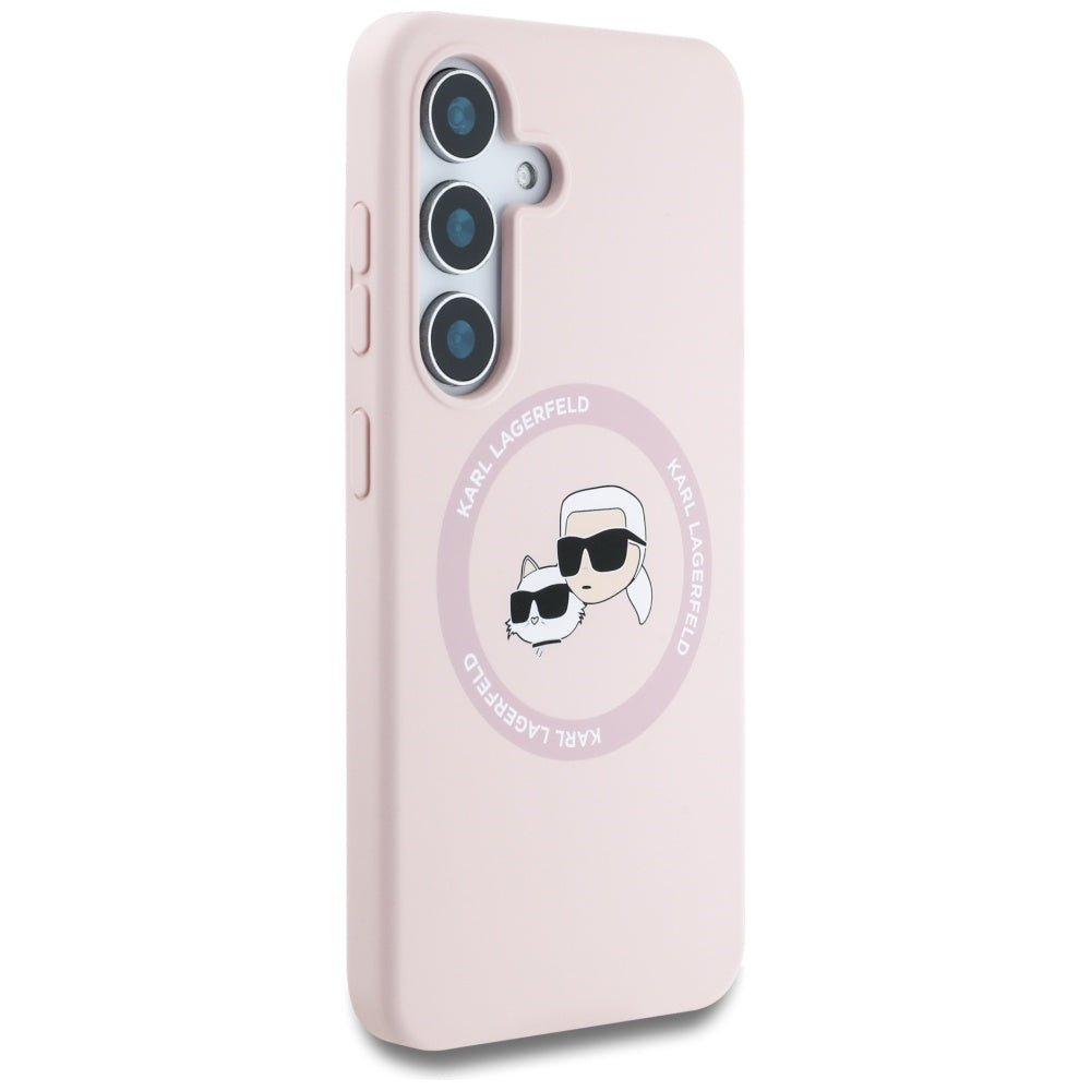 Karl Lagerfeld Samsung Galaxy S25 Plus - Silicone Double Heads and Circle - Σκληρή Θήκη Σιλικόνης με MagSafe - Pink - KLHMS25MSKCHTCP