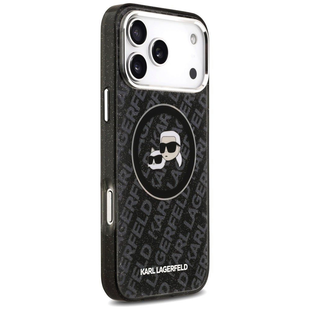 Karl Lagerfeld iPhone 17 Pro Max - IML Glitter Karl and Choupette Heads Logo MagSafe - Σκληρή Θήκη με Πλαίσιο Σιλικόνης - Black - KLHMP17XHMKBKCHOK