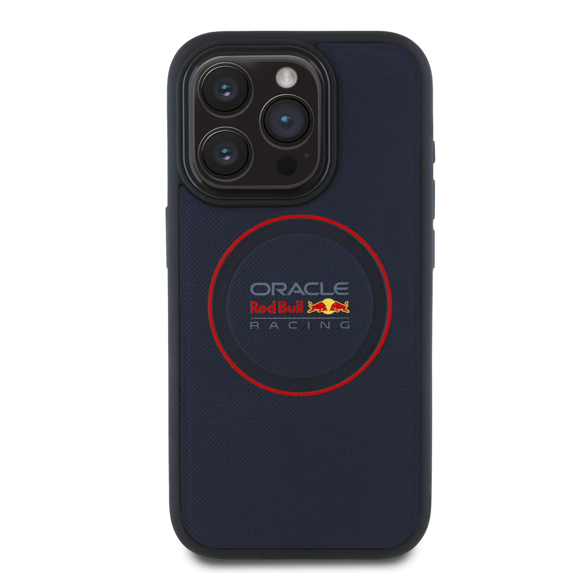 Red Bull iPhone 15 Pro Max - Leather Red Ring - MagSafe Σκληρή Θήκη με Επένδυση Συνθετικού Δέρματος και Πλαίσιο Σιλικόνης - Navy - RBHMP15X24PUILVR
