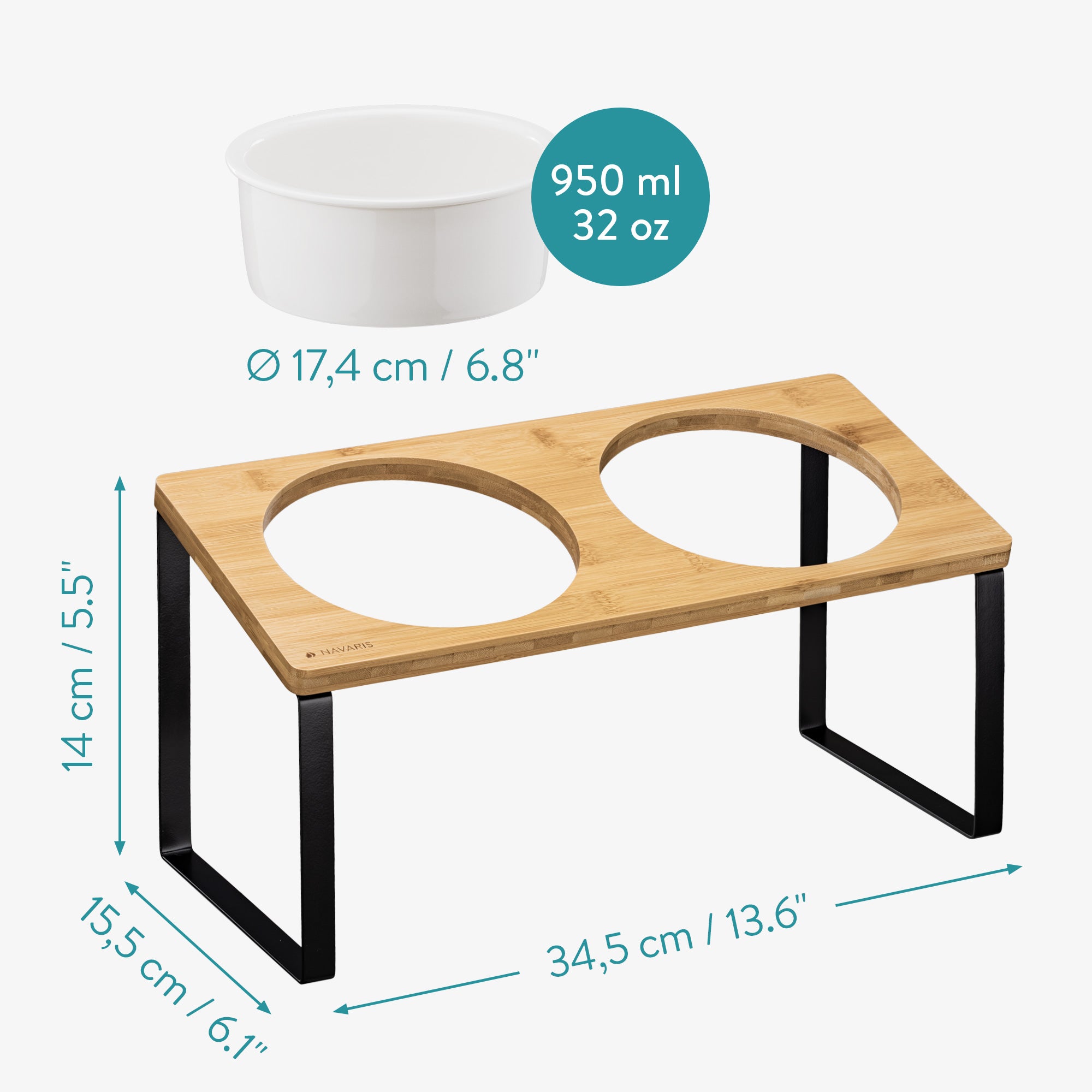 Navaris Ανυψωμένα Μπολ Φαγητού με Βάση για Κατοικίδια - 950 ml - Light Brown / Black - 55228.3