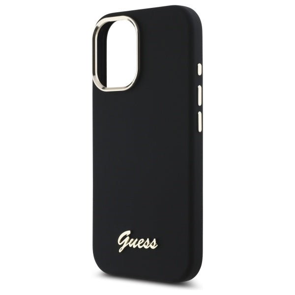 Guess iPhone 16 - Silicone Script Metal Logo and Frame - Σκληρή Θήκη με Πλαίσιο Σιλικόνης - Black - GUHCP16SSMBSLK
