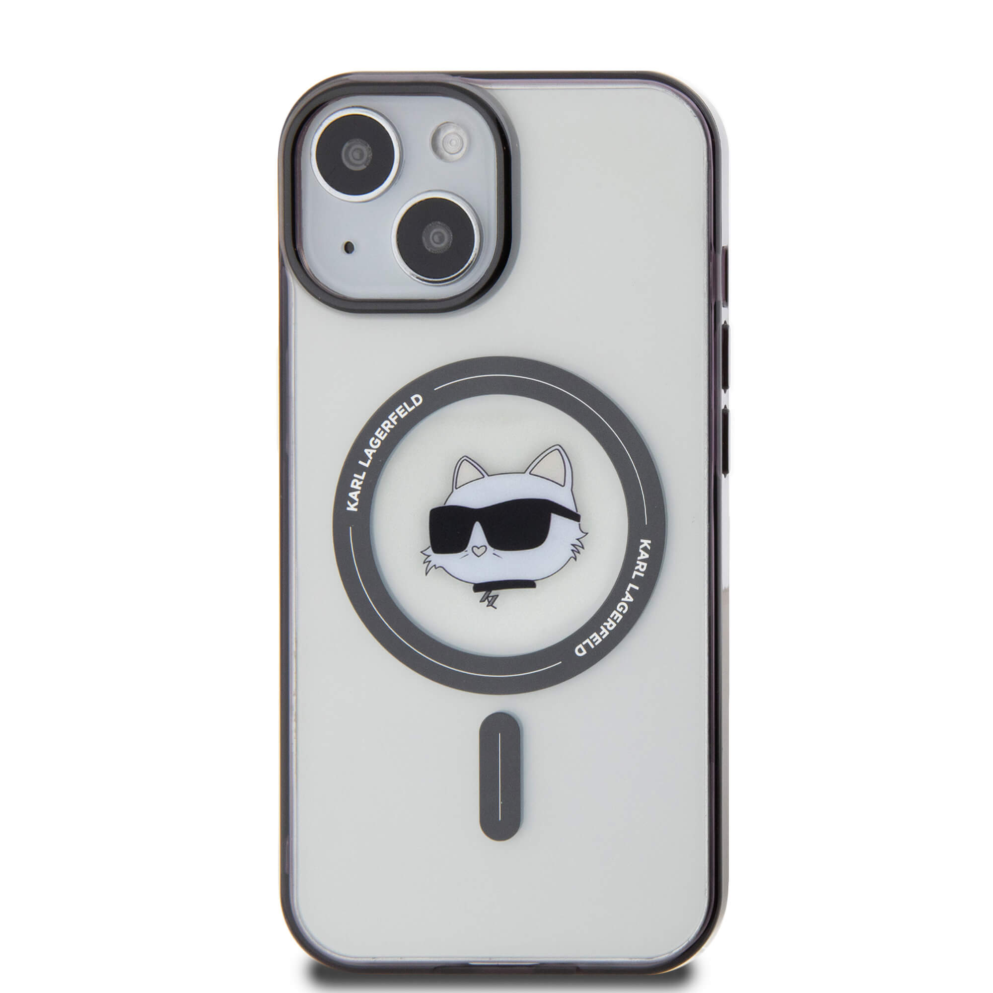 Karl Lagerfeld iPhone 15 Plus / 14 Plus - IML Choupette`s Head MagSafe Σκληρή Θήκη με Πλαίσιο Σιλικόνης και MagSafe - Διάφανη / Black - KLHMP15MHCHNOTK