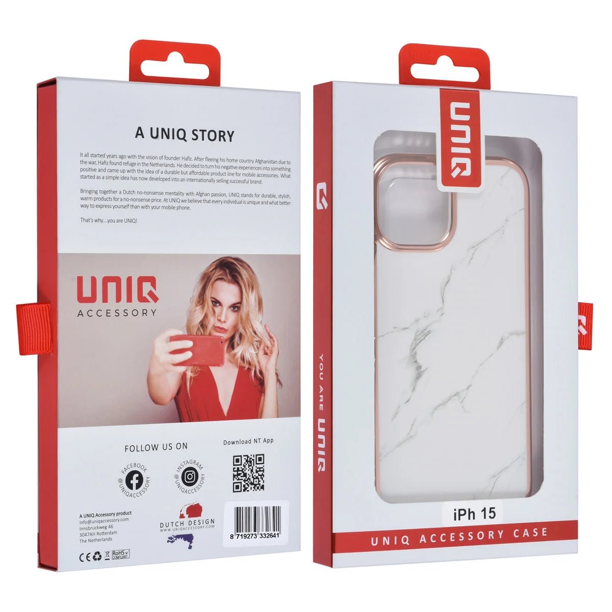 Tuniq iPhone 15 - Σκληρή Θήκη με Πλαίσιο Σιλικόνης - Σχέδιο Μάρμαρο - Λευκή