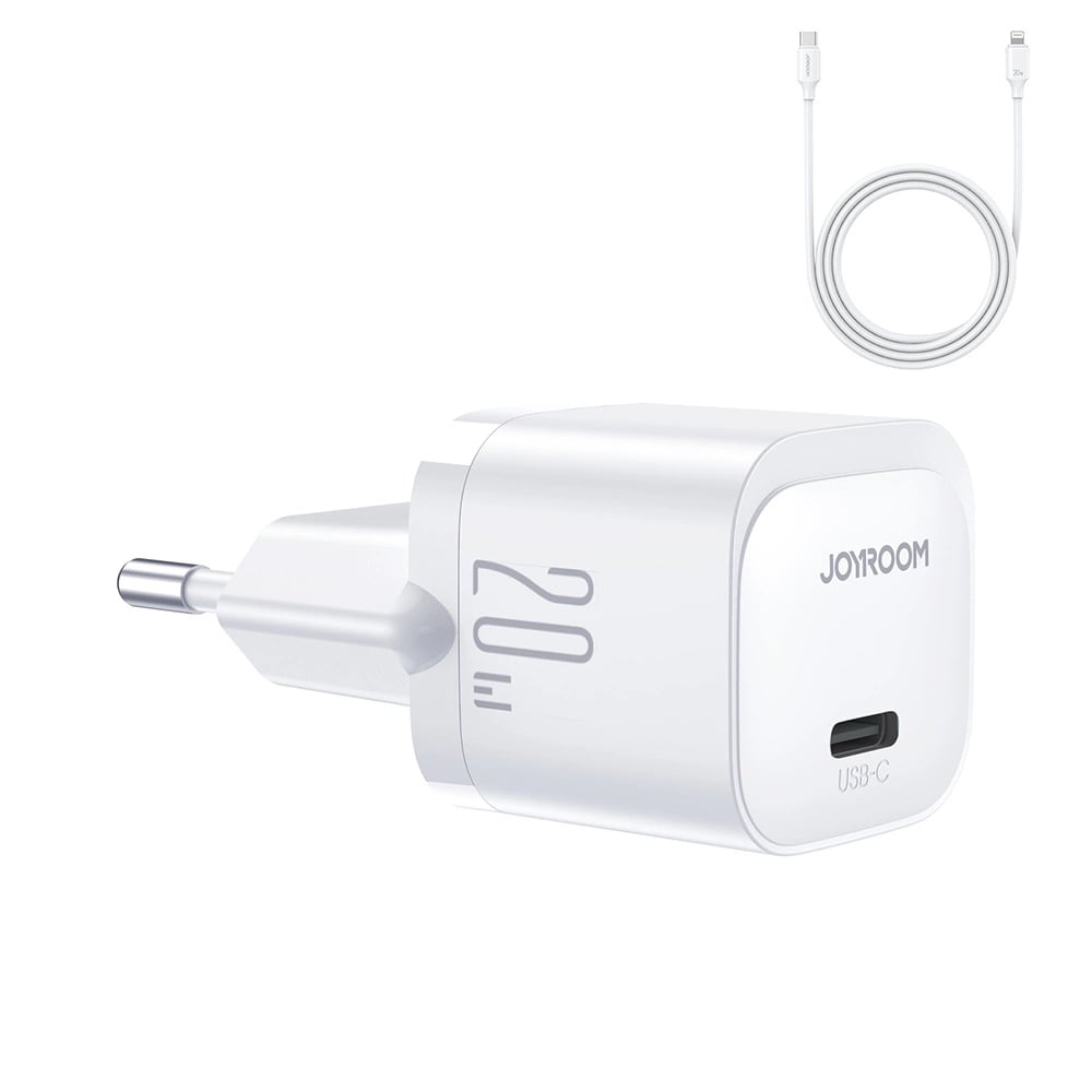 Joyroom Mini PD 20W Οικιακός Φορτιστής Γρήγορης Φόρτισης με Θύρα Type - C και Καλώδιο Type - C to Lightning - White - JR - TCF02