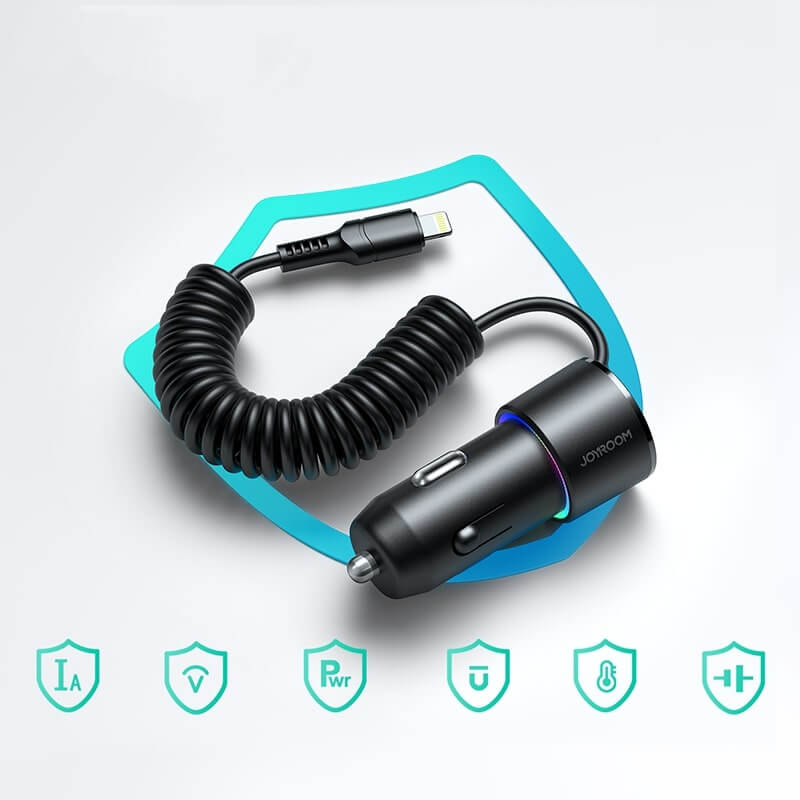 Joyroom JR - CL24 3in1 Fast Car Charger 17W Φορτιστής Αυτοκινήτου με 2 Θύρες USB και Καλώδιο Type - C 1.5m - Black