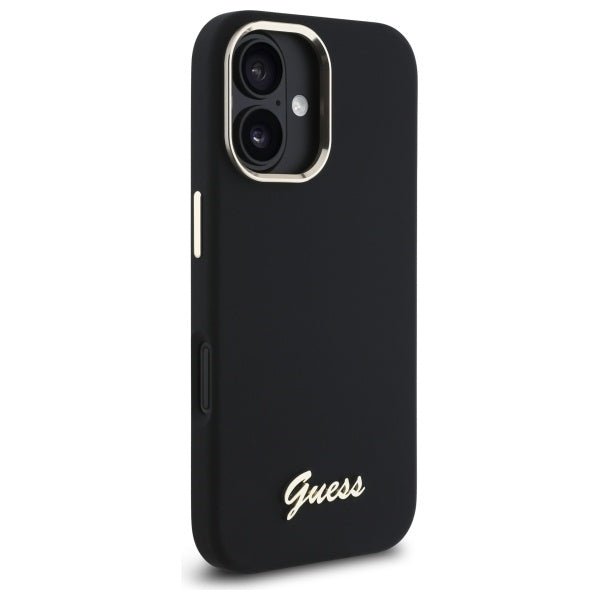 Guess iPhone 16 - Silicone Script Metal Logo and Frame - Σκληρή Θήκη με Πλαίσιο Σιλικόνης - Black - GUHCP16SSMBSLK