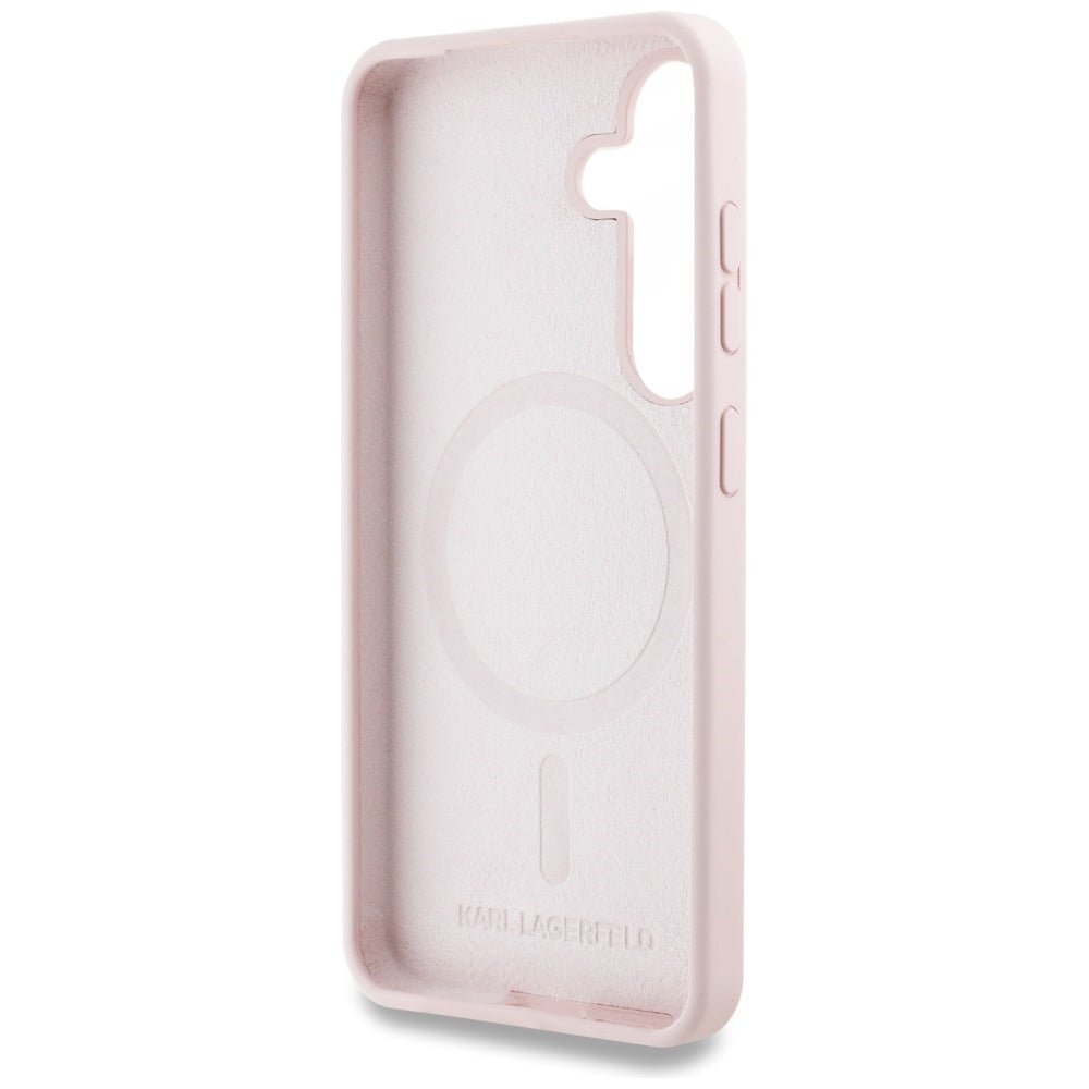 Karl Lagerfeld Samsung Galaxy S25 Plus - Silicone Double Heads and Circle - Σκληρή Θήκη Σιλικόνης με MagSafe - Pink - KLHMS25MSKCHTCP