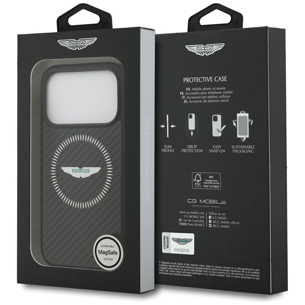 Aston Martin iPhone 17 Pro - Σκληρή Θήκη με Πλαίσιο Σιλικόνης - HC Kevlar Counter Design MagSafe - Black